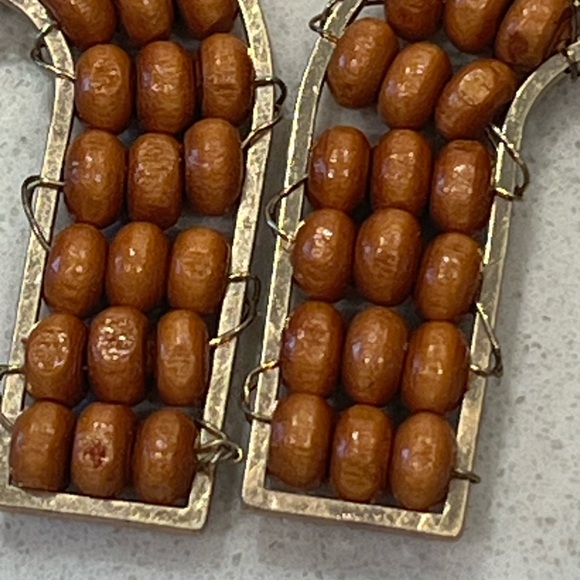 FINAL PRICE Wood bead arc dangle earrings - Picture 3 of 4